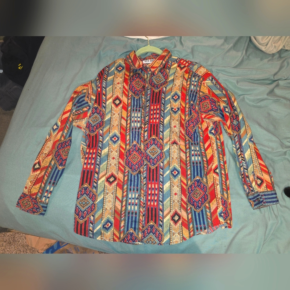 Colorful Geometric FEMALE Button-down Long Sleeve Shirt L